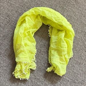 American Eagle Outfitters Neon Yellow Scarf with Pom Pom Trim